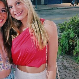 Do + Be pink one shoulder satin top